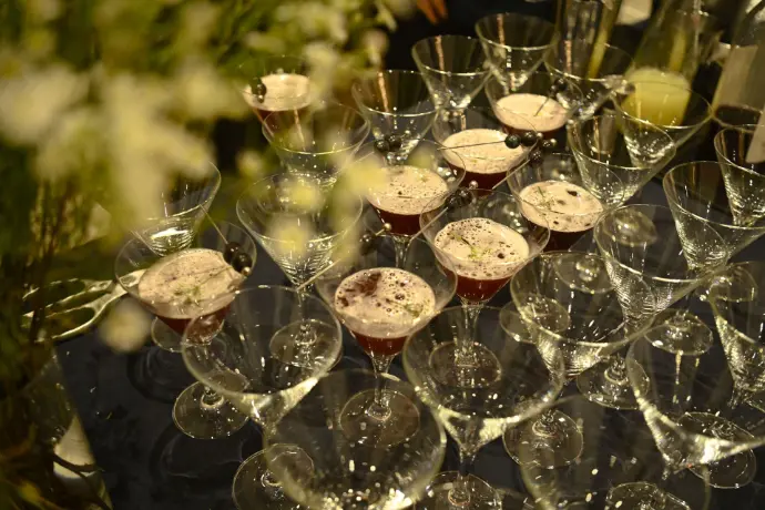 Cocktail glasses shallow focus